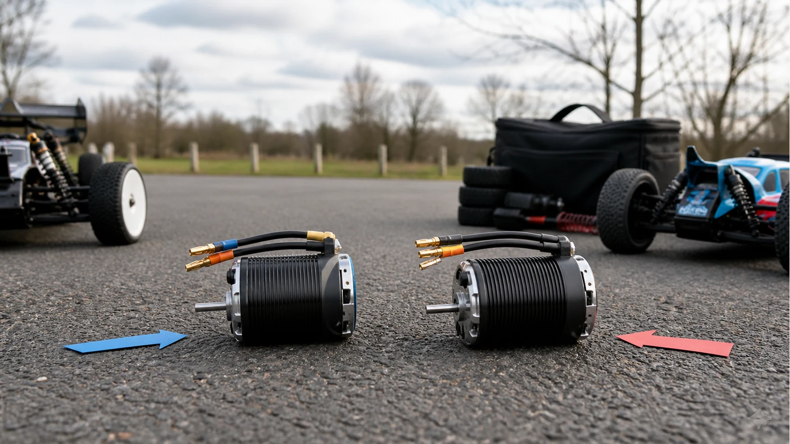 Comparison scene for choosing 3300KV or 4370KV brushless motors for UK 1/10 RC cars